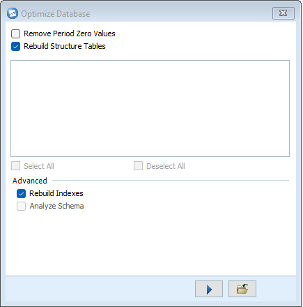 screenshot of the optimise database menu in IBM Cognos Controller 